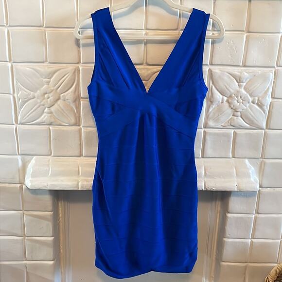 Herve Leger Blue Sleeveless Bandage Mini Dress Size Large New Retails $790 - Picture 3 of 9